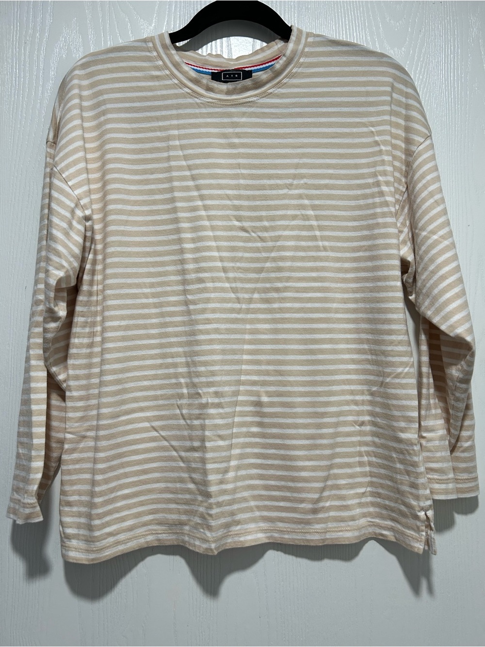 AYR The French Fry Beige and White Striped Long-Sleeve Top Size Medium